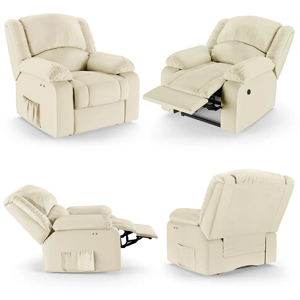 Poltrona do Papai Reclinável Pietra Power Touch Massagem FH9 PU Bege - Mpozenato