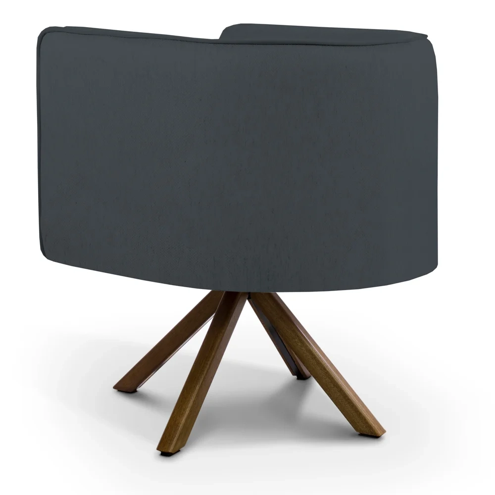 Poltrona Decorativa Giratória Base Giromad Madeira Betina C-317 Veludo Cinza - Domi