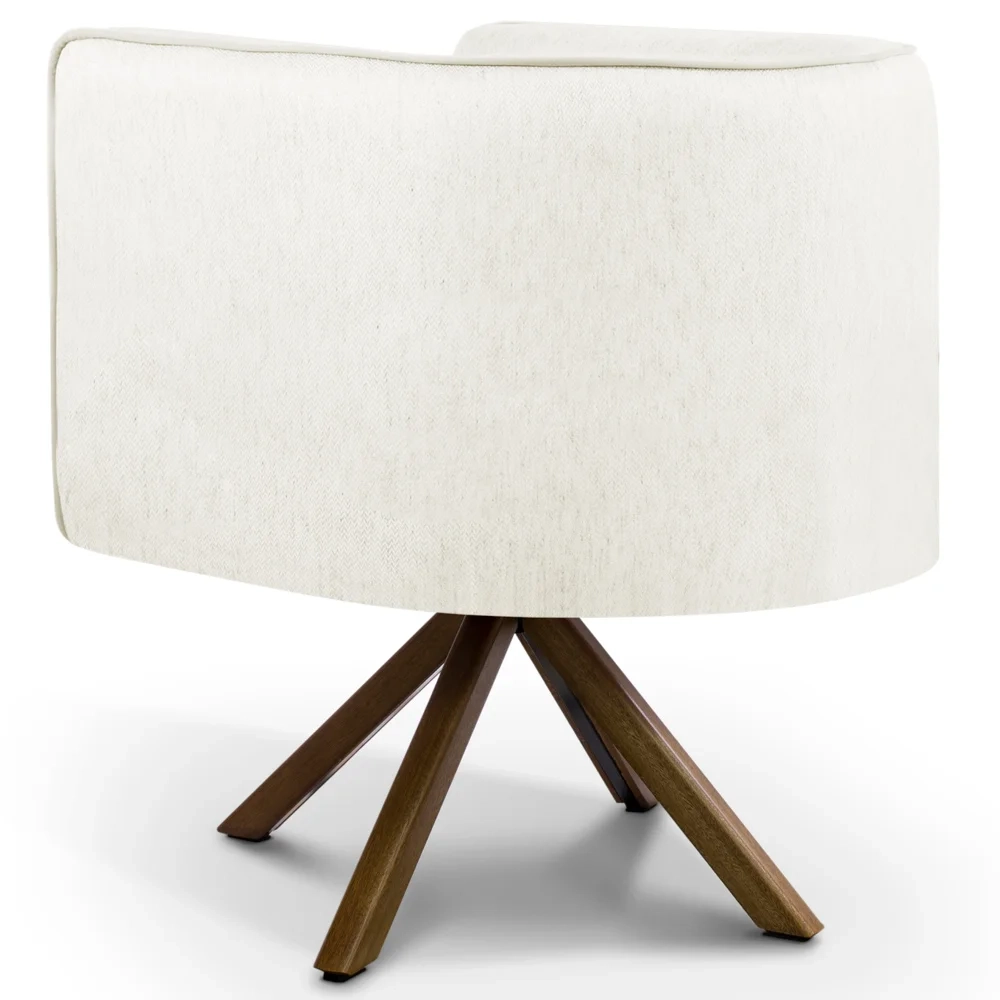 Poltrona Decorativa Giratória Base Giromad Madeira Betina C-309 Veludo Bege Claro - Domi