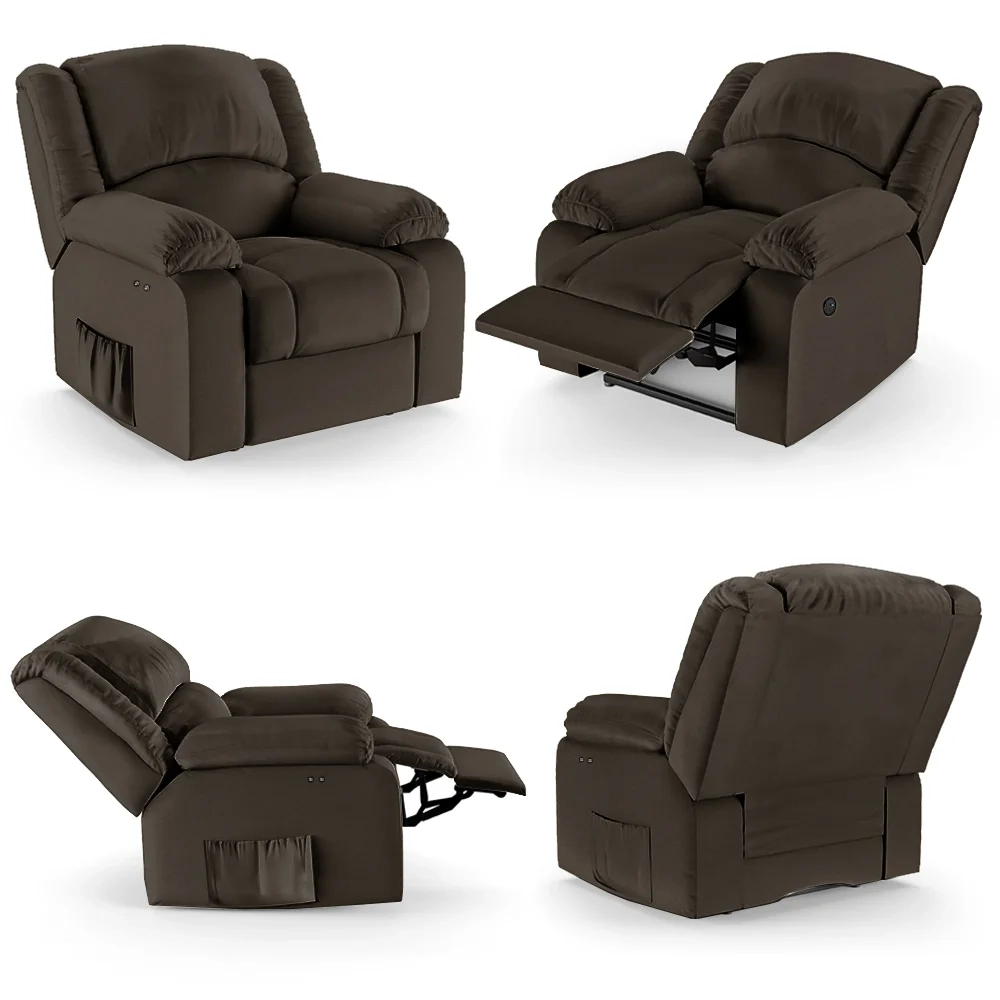 Poltrona do Papai Reclinável Pietra Power Touch Massagem FH9 PU Marrom - Mpozenato