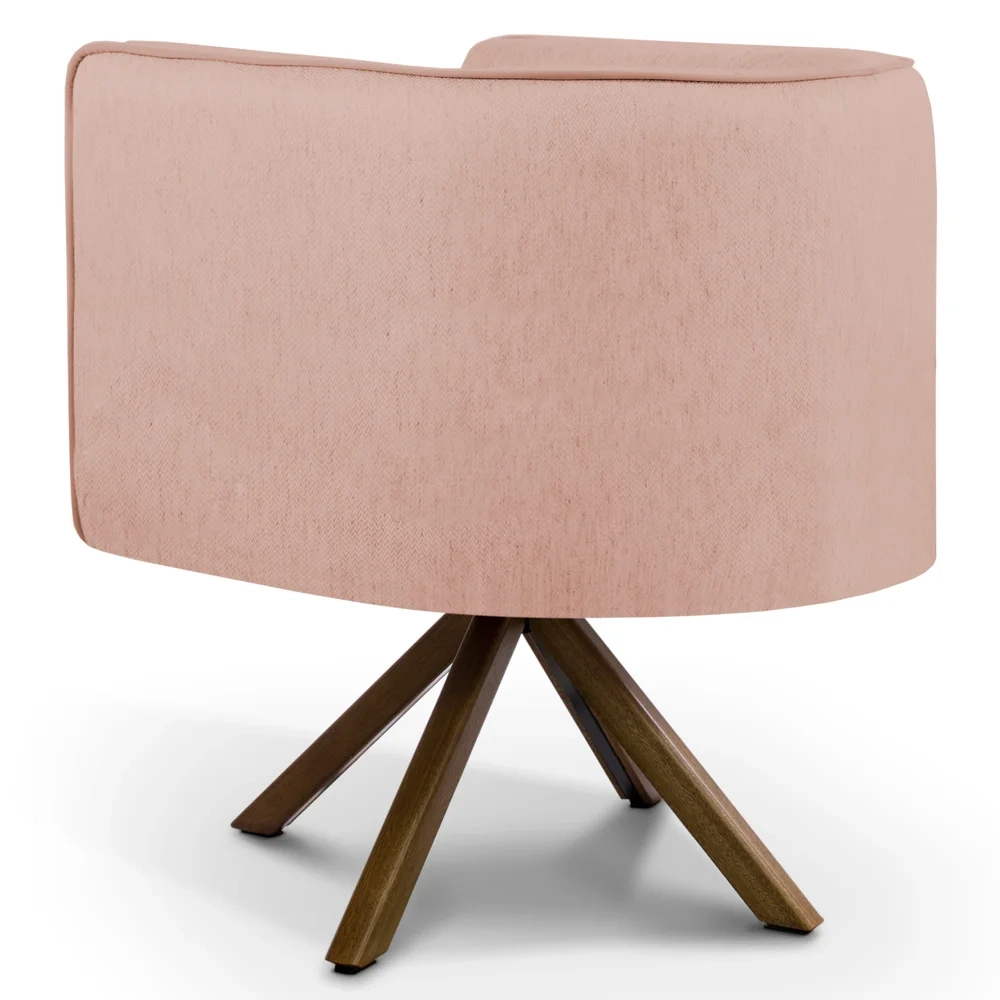 Poltrona Decorativa Giratória Base Giromad Madeira Betina C-105 Linho Rosê - Domi