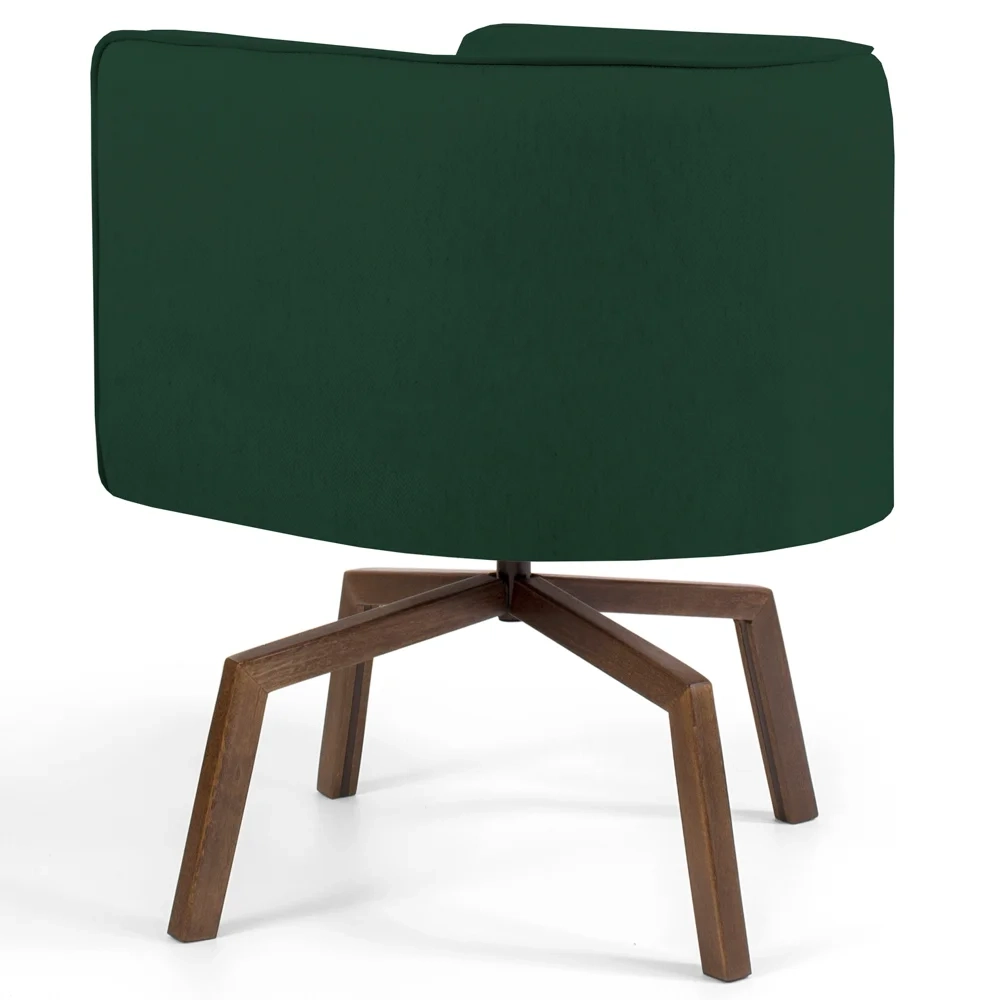 Poltrona Decorativa Giratória Base Ka Madeira Betina C-117 Linho Verde Musgo - Domi