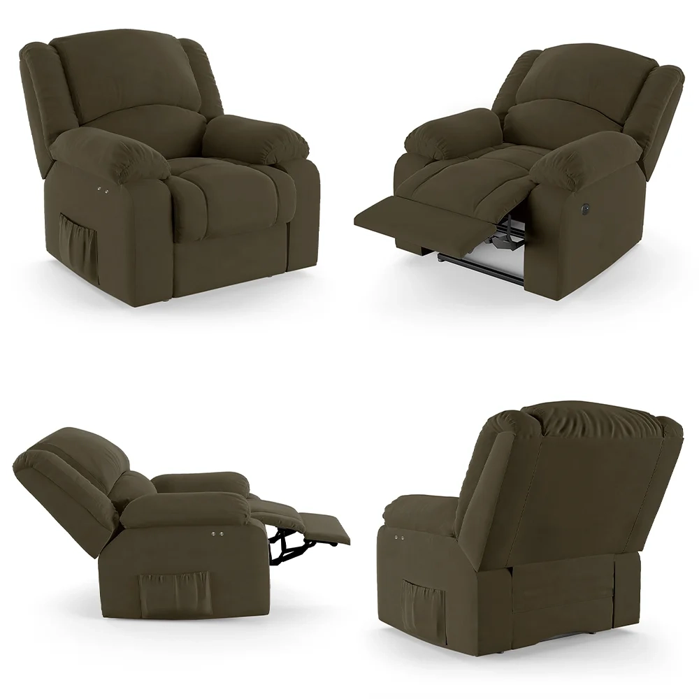 Poltrona do Papai Reclinável Pietra Power Touch Massagem FH9 Veludo Capuccino - Mpozenato