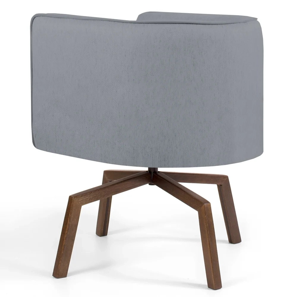 Poltrona Decorativa Giratória Base Ka Madeira Betina C-416 Linho Cinza Escuro - Domi