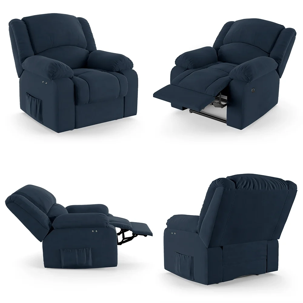 Poltrona do Papai Reclinável Pietra Power Touch Massagem FH9 Veludo Azul - Mpozenato