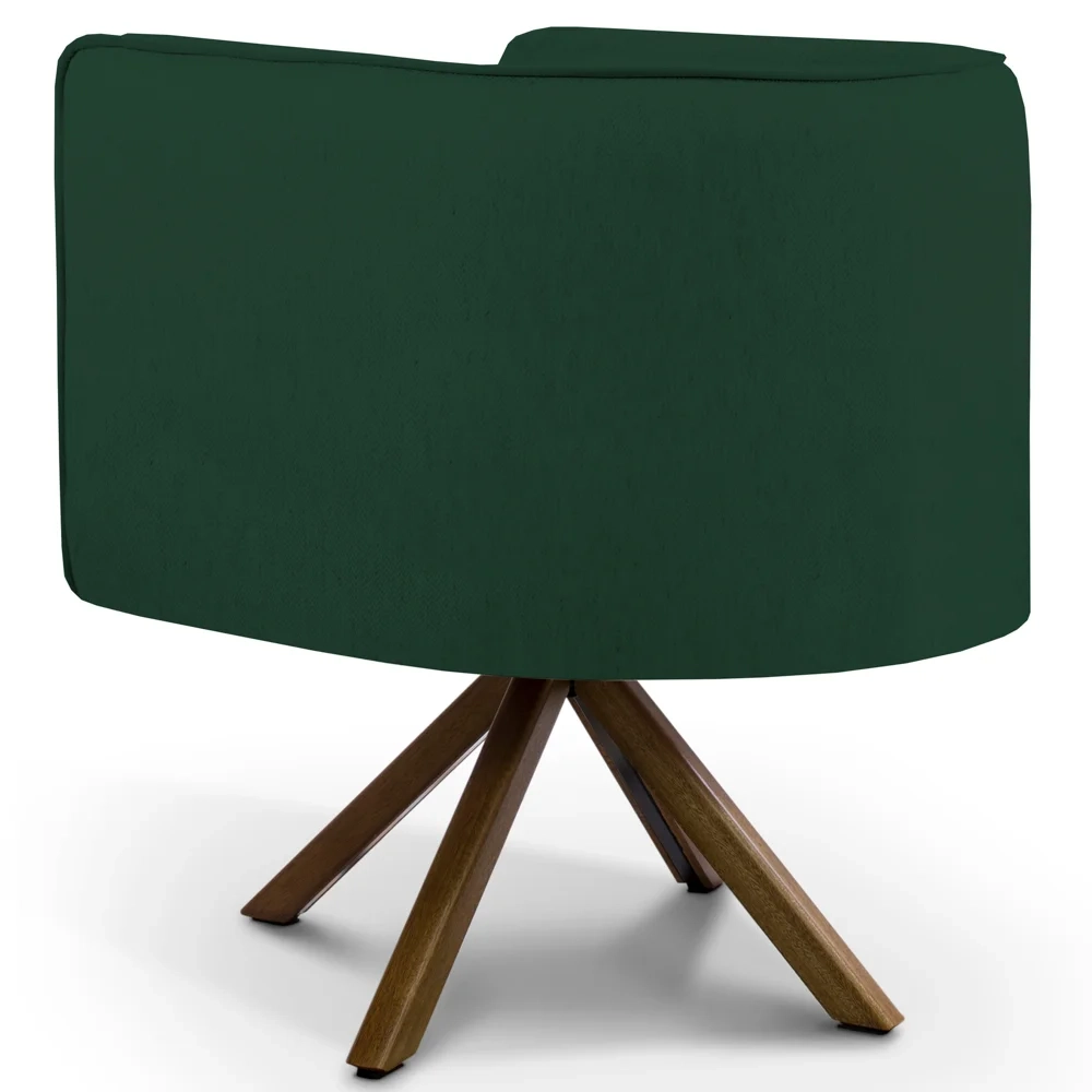 Poltrona Decorativa Giratória Base Giromad Madeira Betina C-117 Linho Verde Musgo - Domi