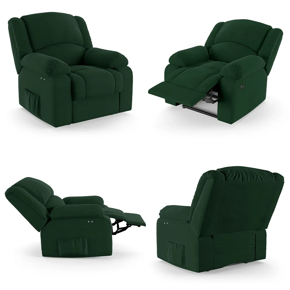 Poltrona do Papai Reclinável Pietra Power Touch Massagem FH9 Veludo Verde - Mpozenato