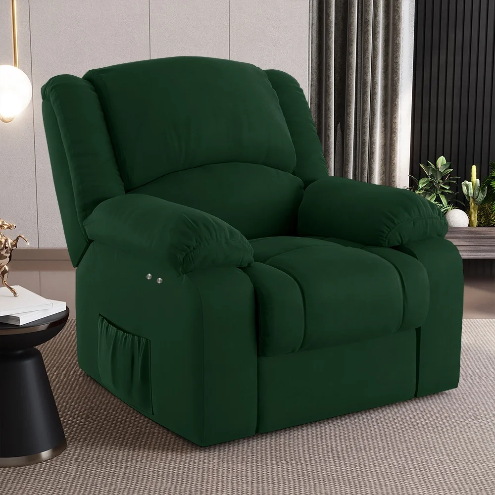 Poltrona do Papai Reclinável Pietra Power Touch Massagem FH9 Veludo Verde - Mpozenato