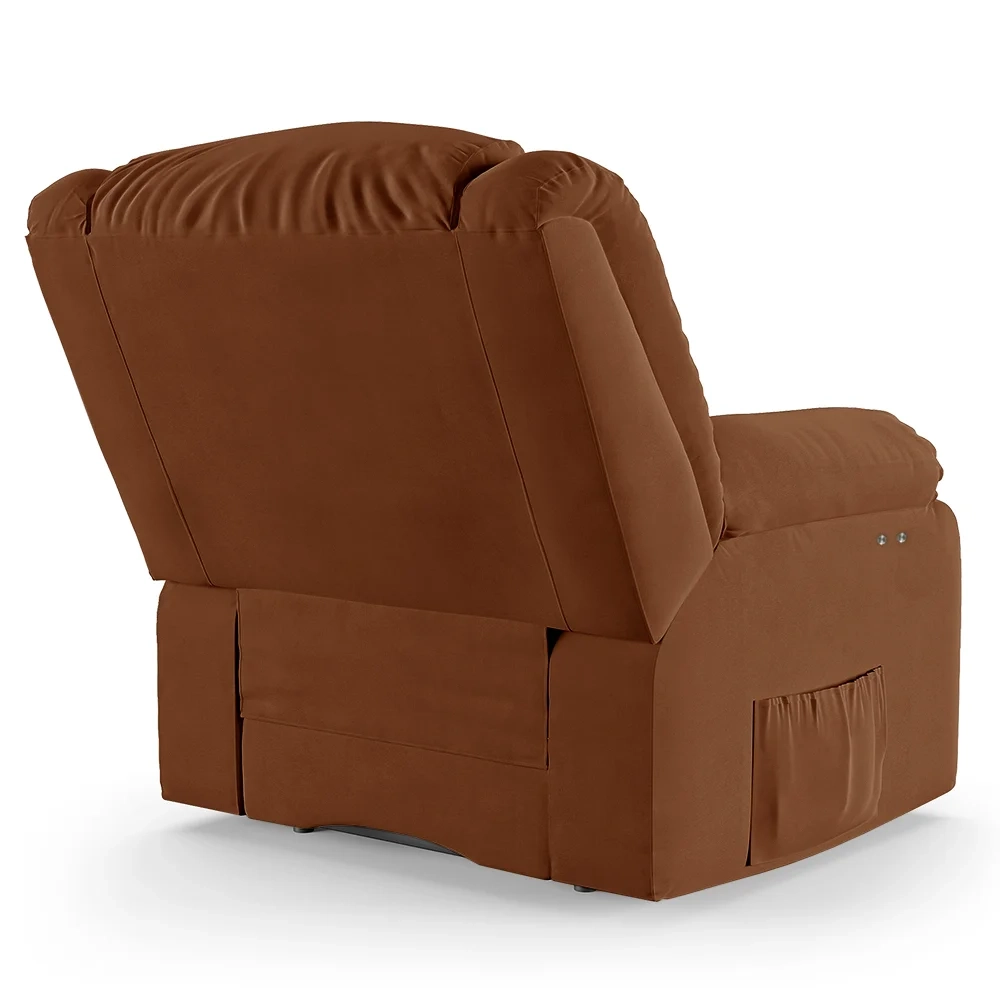 Poltrona do Papai Reclinável Pietra Power Touch Massagem FH9 Veludo Terracota - Mpozenato
