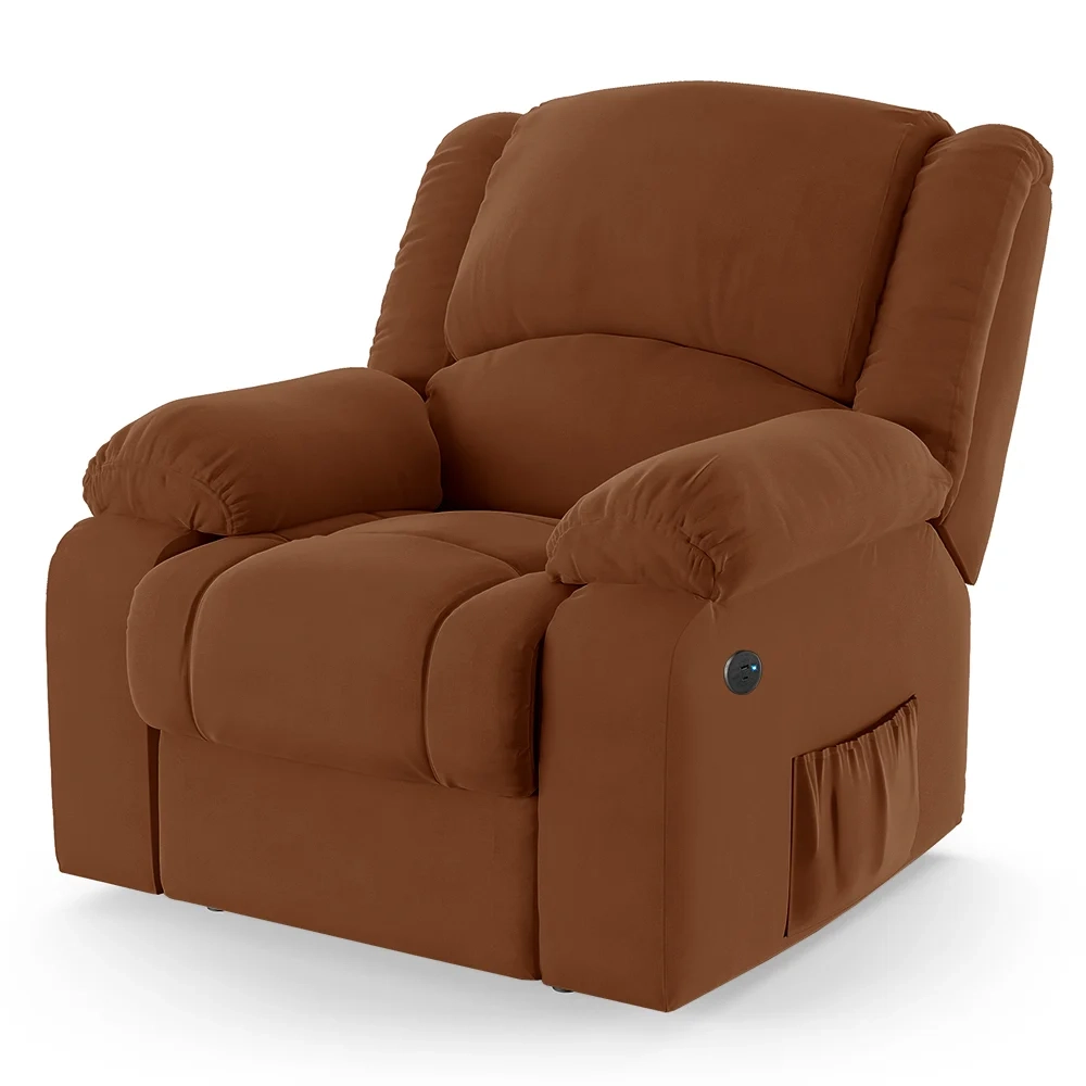 Poltrona do Papai Reclinável Pietra Power Touch Massagem FH9 Veludo Terracota - Mpozenato