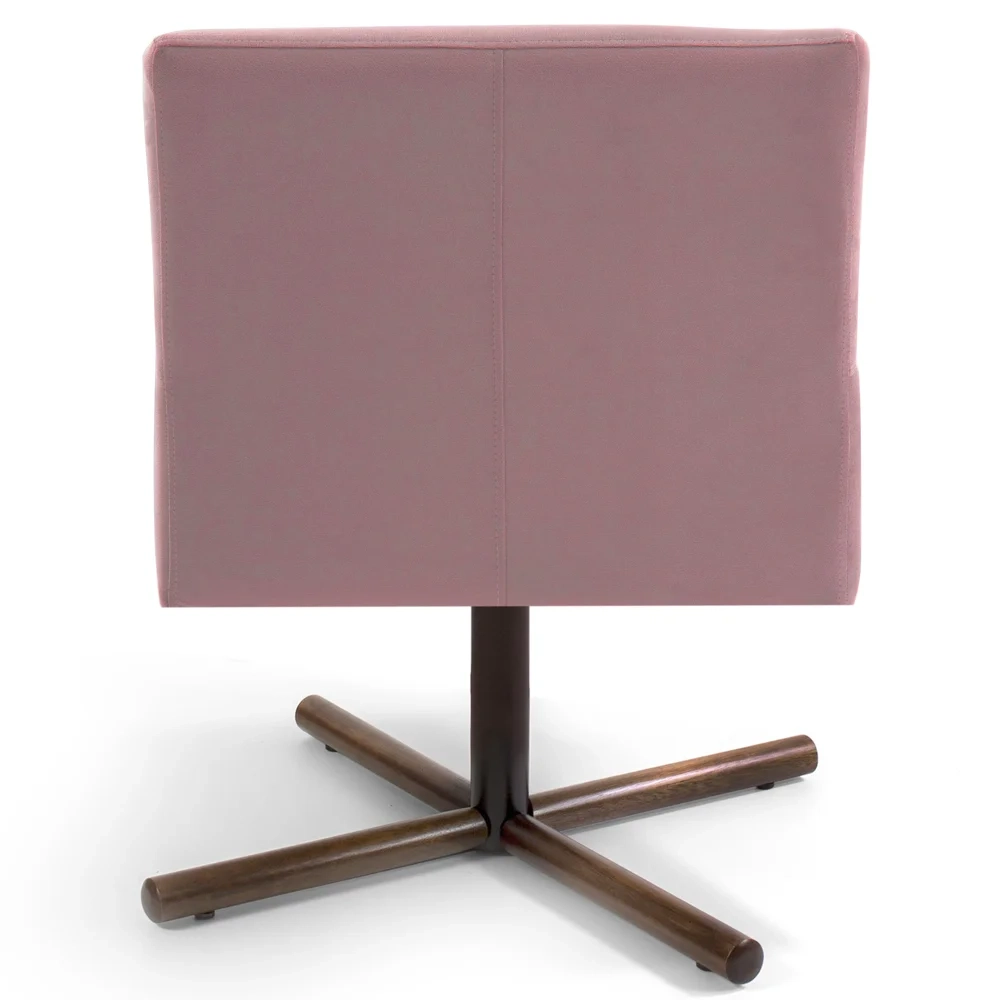 Poltrona Decorativa Giratória Base Xis Madeira Angel Veludo C-305 Rosa - Domi
