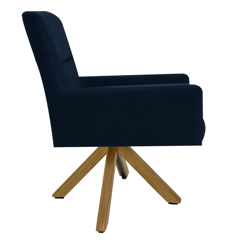 Poltrona Decorativa Giratória Base Giromad Madeira Angel Veludo C-304 Azul - Domi