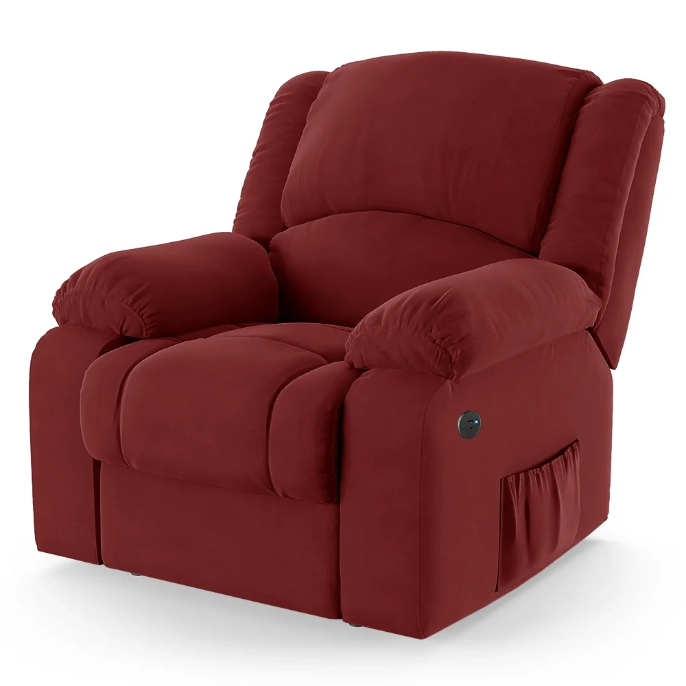 Poltrona do Papai Reclinável Pietra Power Touch Massagem FH9 Veludo Vermelho - Mpozenato