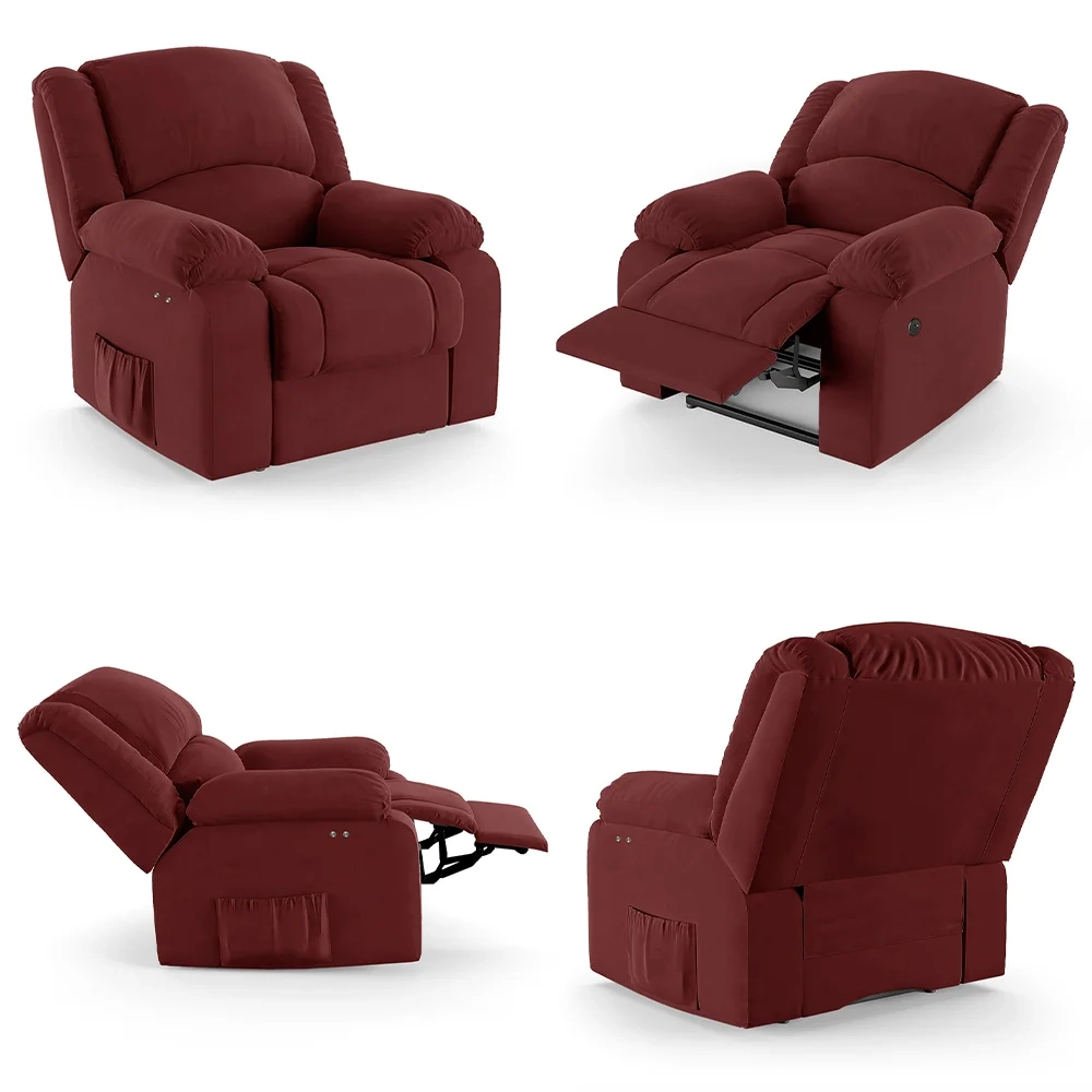 Poltrona do Papai Reclinável Pietra Power Touch Massagem FH9 Veludo Vermelho - Mpozenato