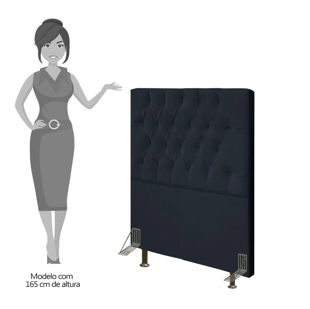 Cabeceira Cama Box Solteiro 90cm Diamante Sintético Preto Z51 - Mpozenato