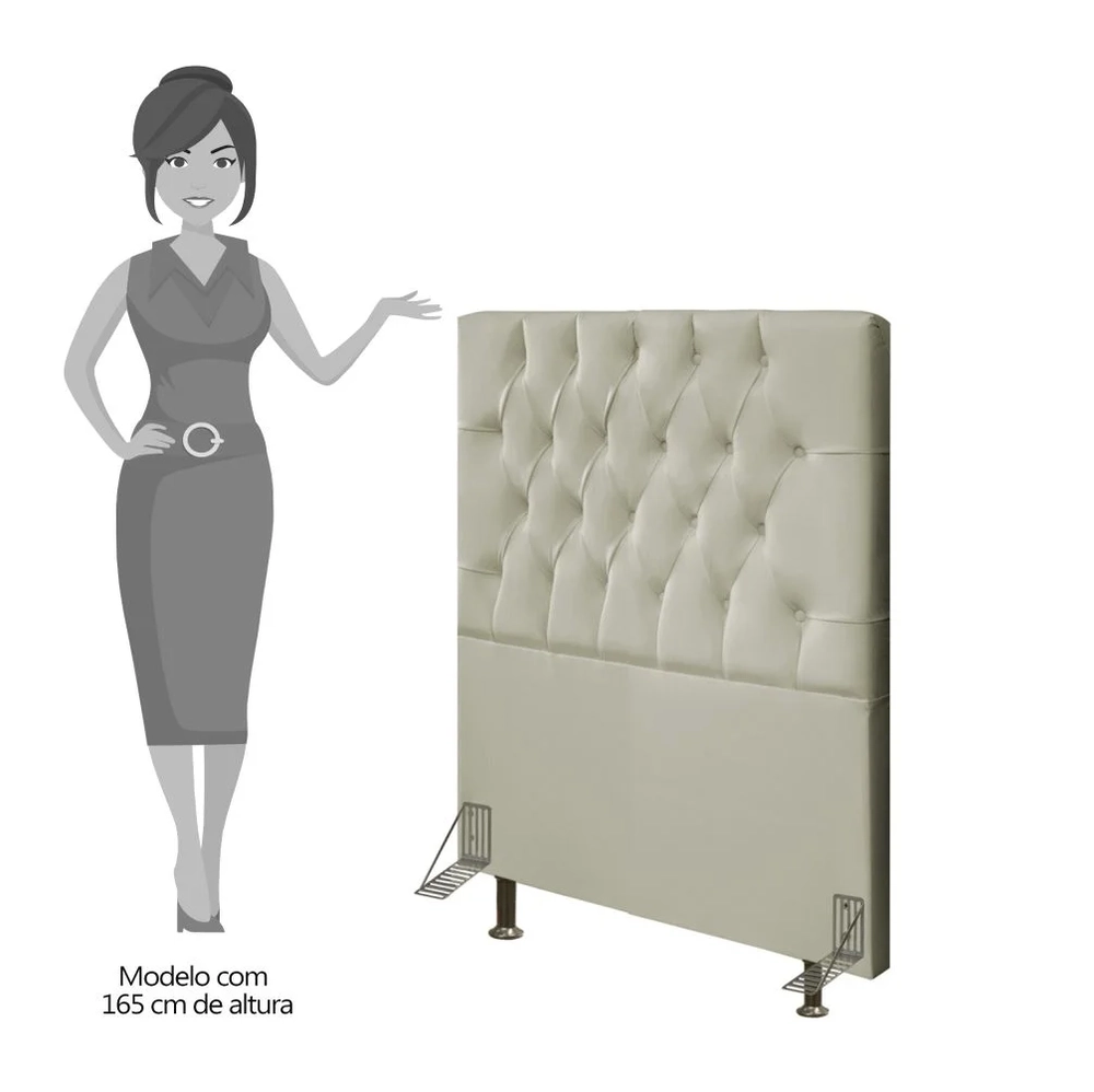 Cabeceira Cama Box Solteiro 90cm Diamante Sintético Bege Z51 - Mpozenato
