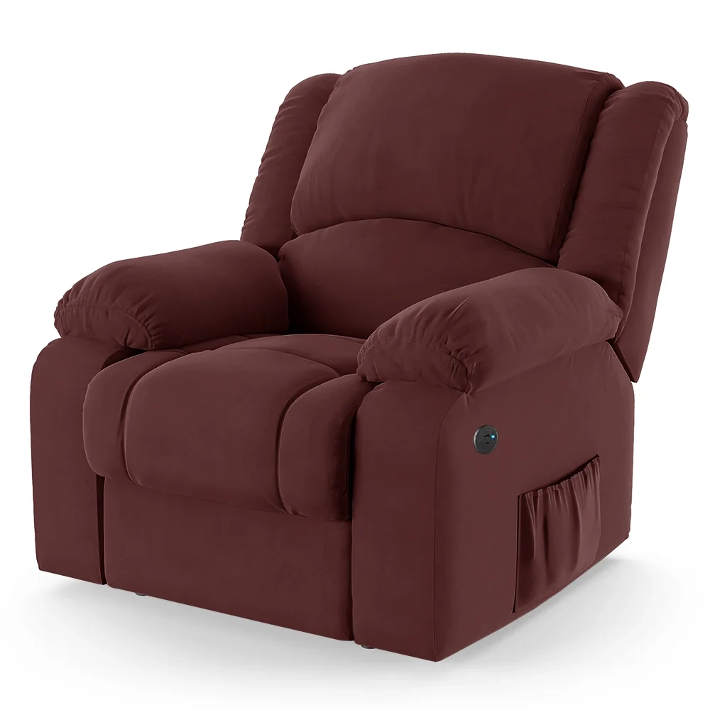 Poltrona do Papai Reclinável Pietra Power Touch Massagem FH9 Veludo Vinho - Mpozenato