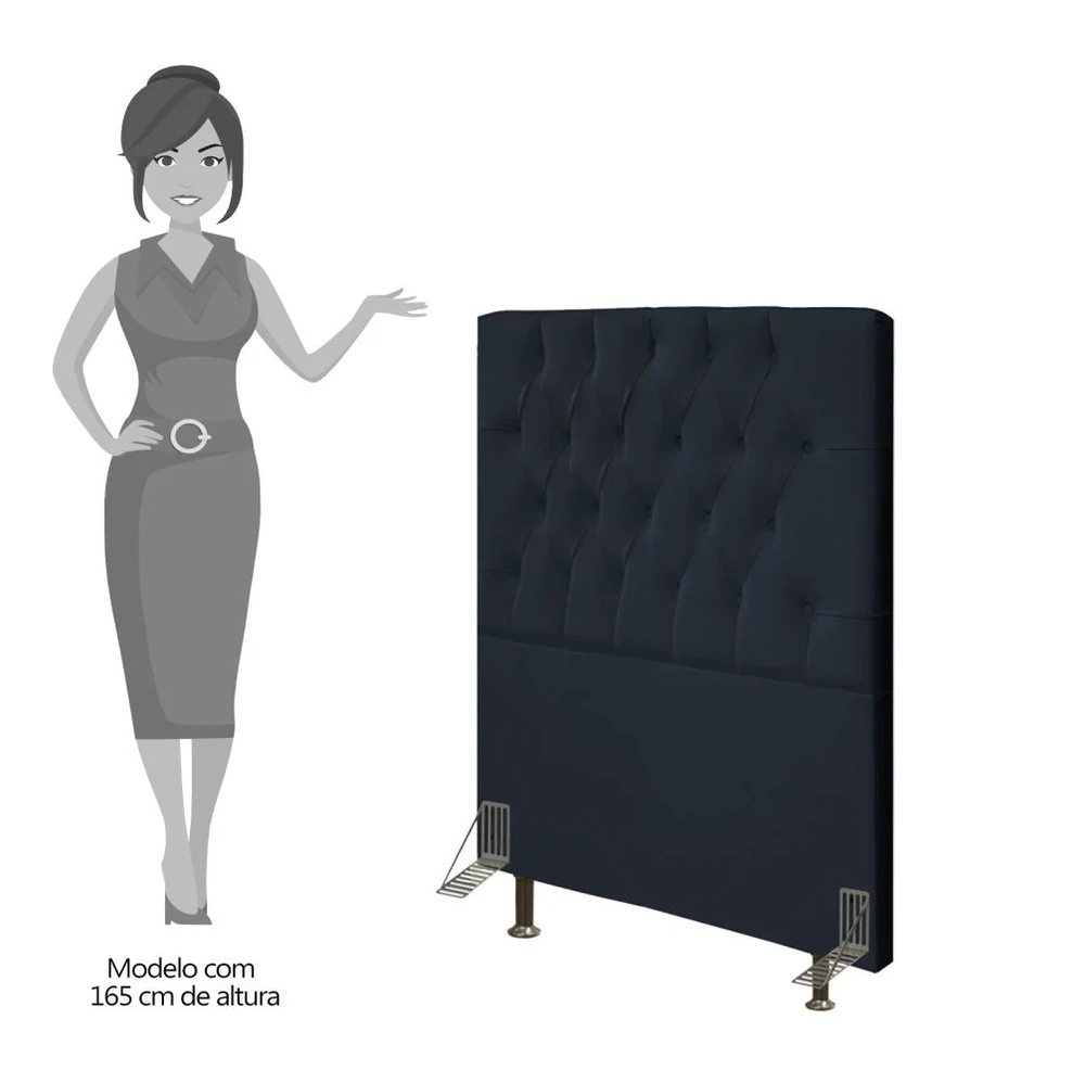 Cabeceira Cama Box Solteiro 90cm Diamante Veludo Preto Z51 - Mpozenato