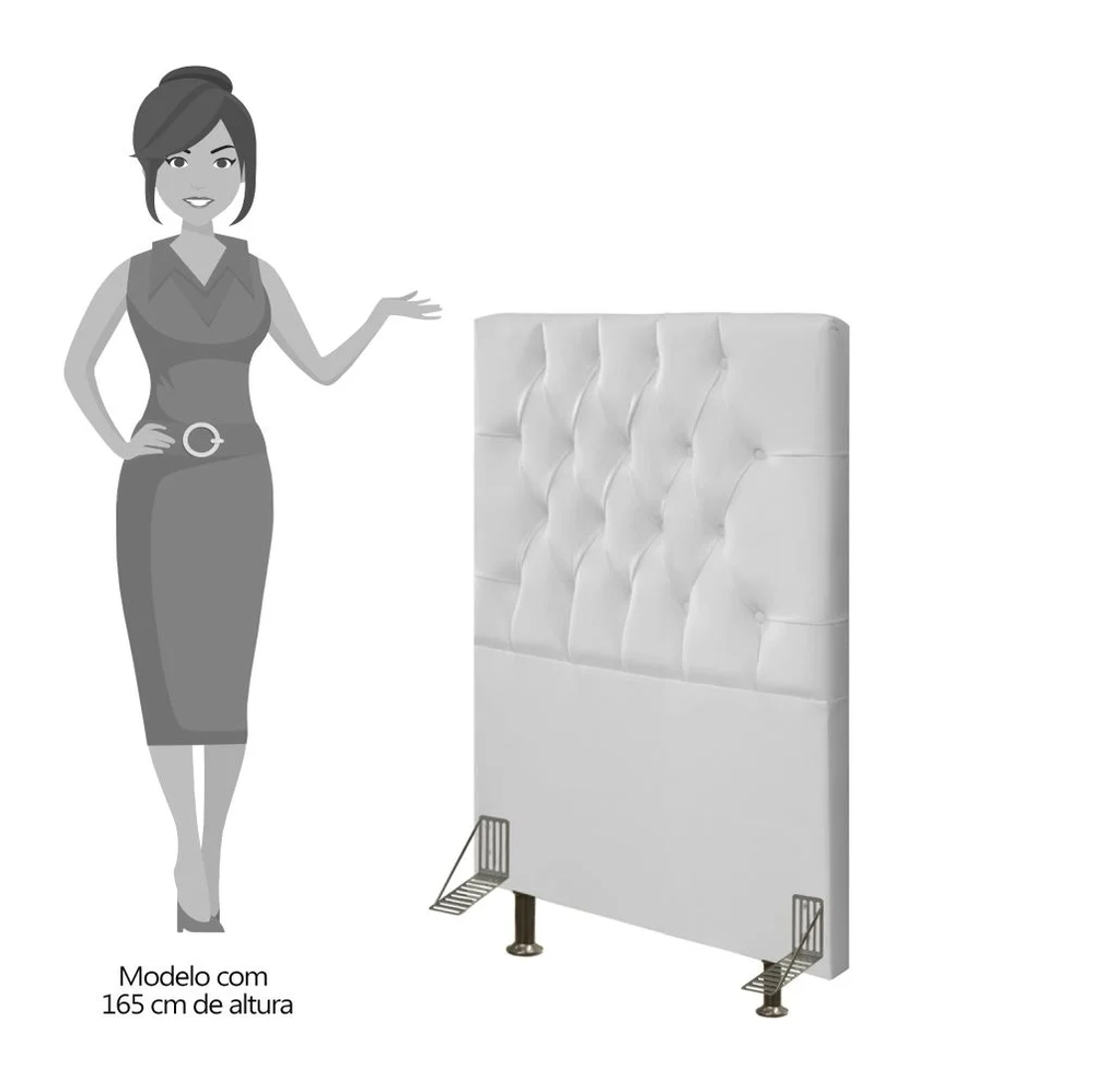 Cabeceira Cama Box Solteiro 90cm Diamante Sintético Branco Z51 - Mpozenato