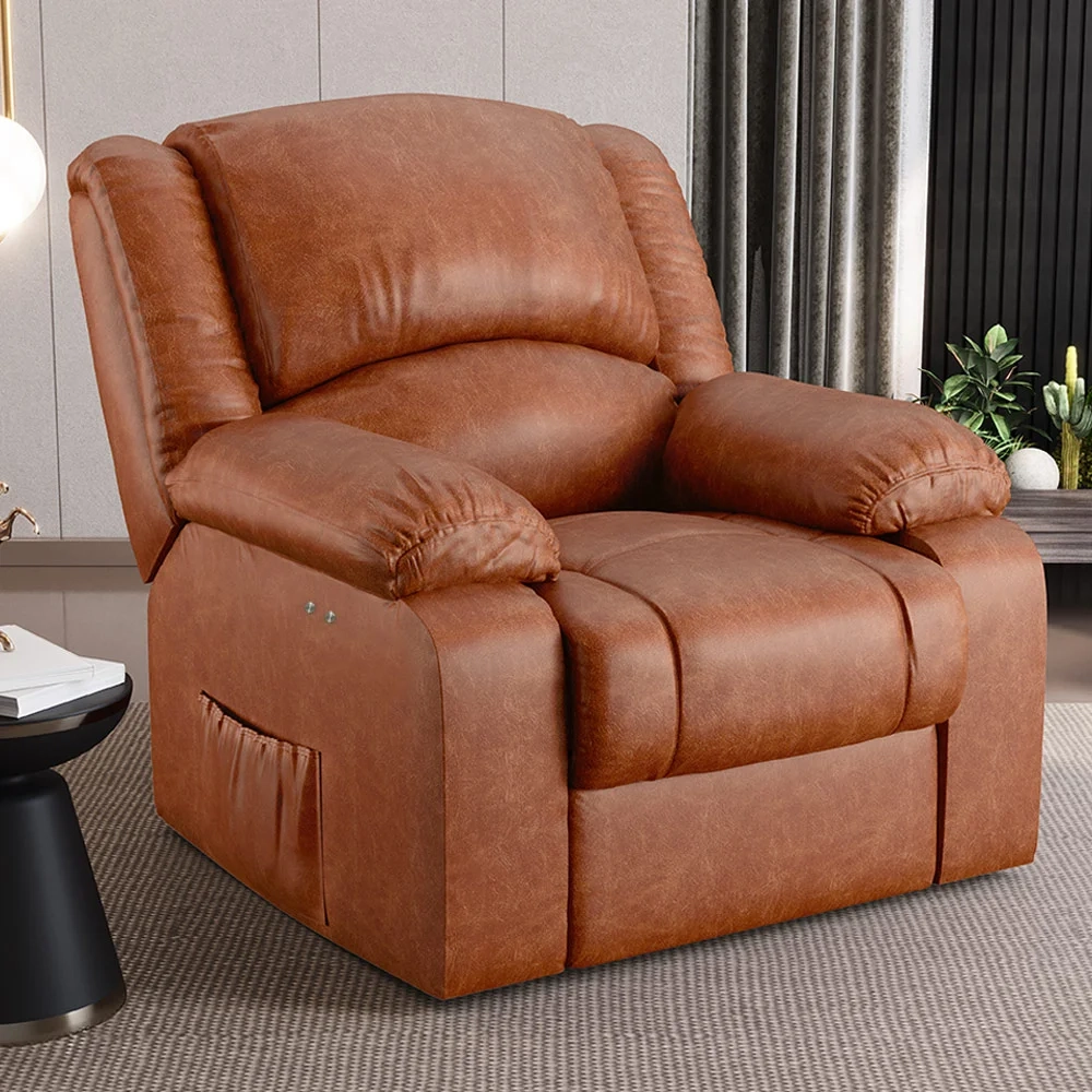 Poltrona do Papai Reclinável Pietra Power Touch Massagem FH9 PU Caramelo Brilho - Mpozenato