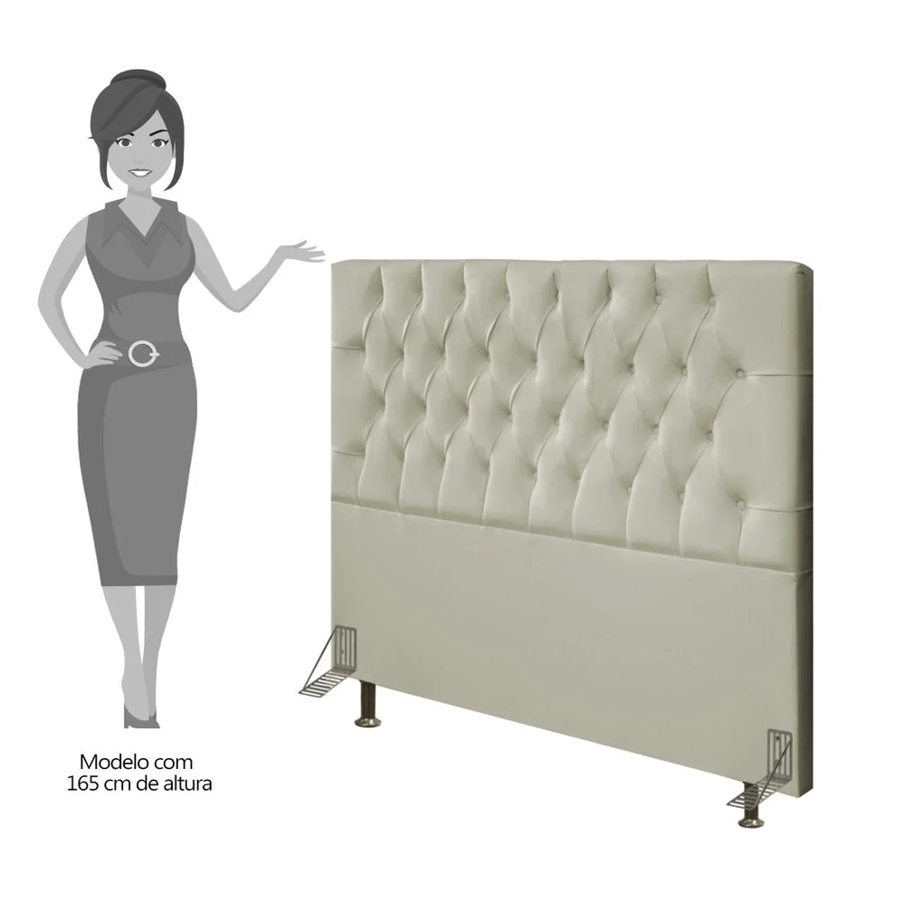 Cabeceira Cama Box Casal King 193cm Diamante Sintético Bege Z51 - Mpozenato