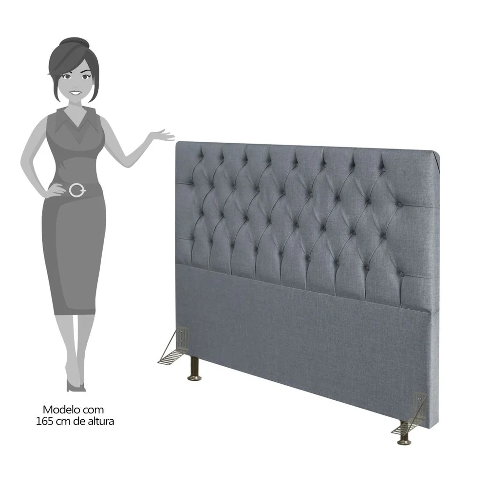 Cabeceira Cama Box Casal King 193cm Diamante Linho Cinza Z51 - Mpozenato