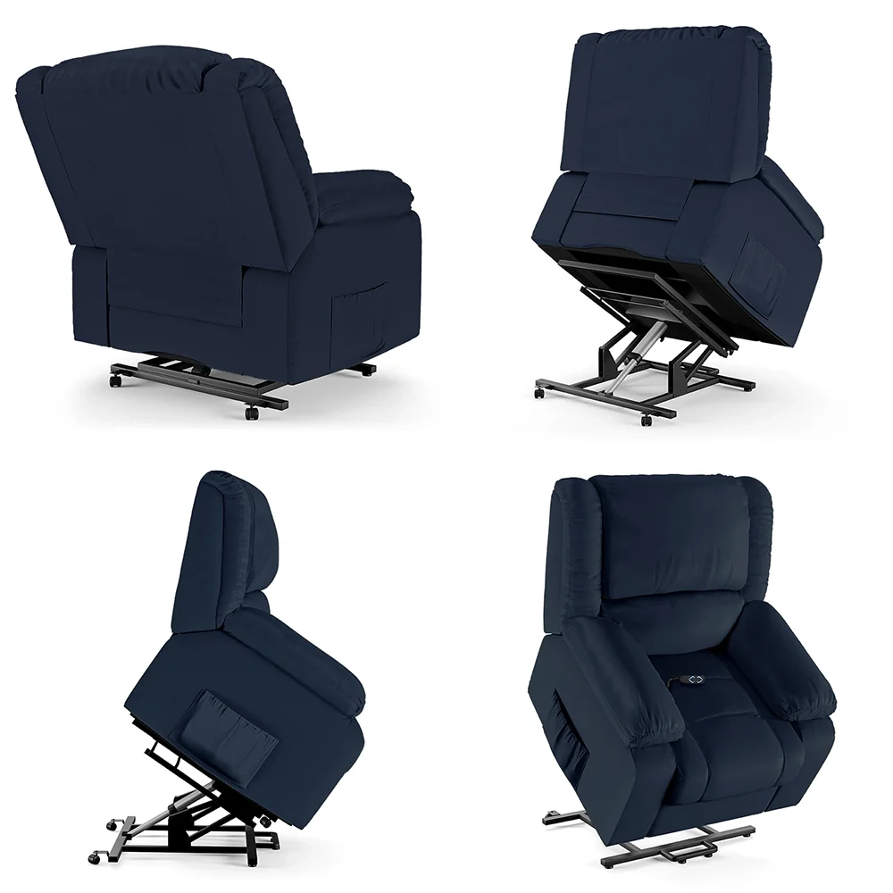 Poltrona do Papai Reclinável Pietra Elevação Lift Elétrico FH9 PU Azul - Mpozenato