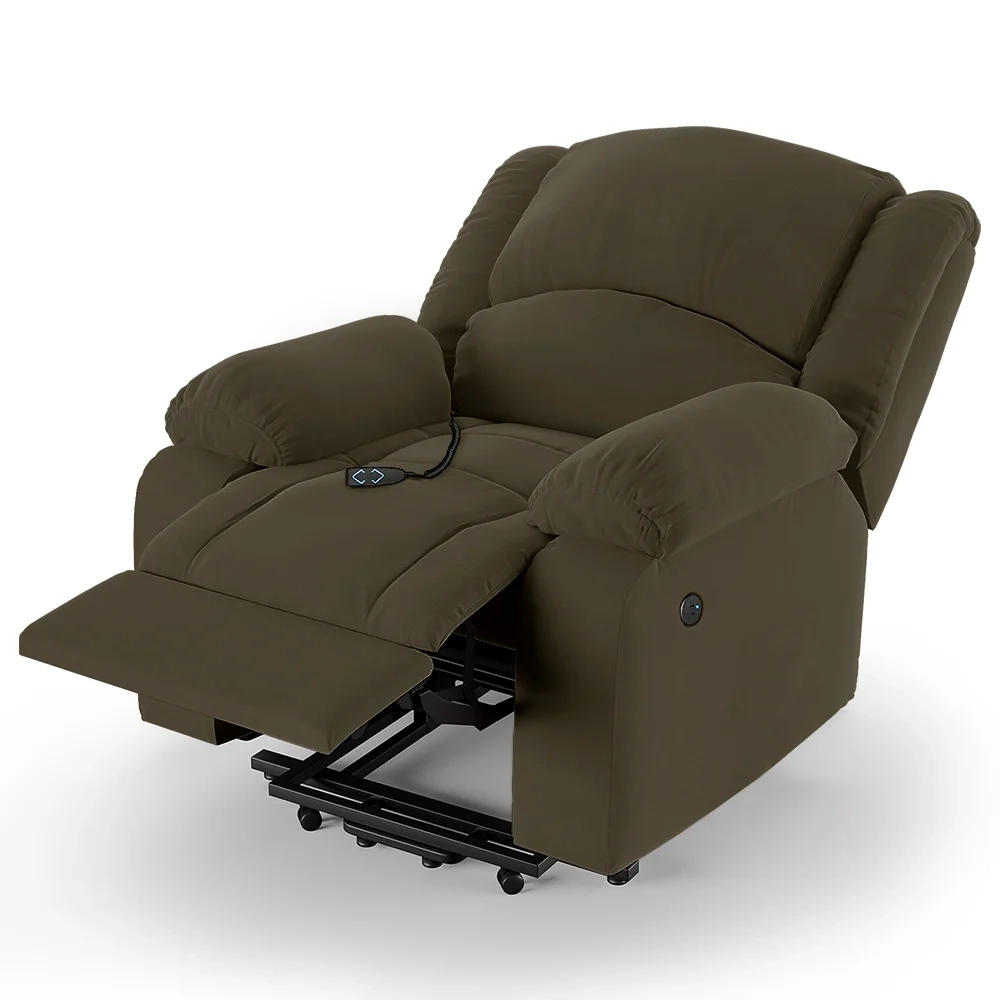 Poltrona do Papai Reclinável Pietra Elevação Lift Elétrico FH9 Veludo Capuccino - Mpozenato