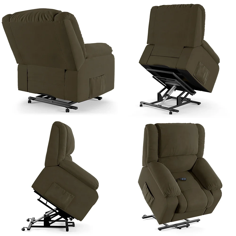 Poltrona do Papai Reclinável Pietra Elevação Lift Elétrico FH9 Veludo Capuccino - Mpozenato