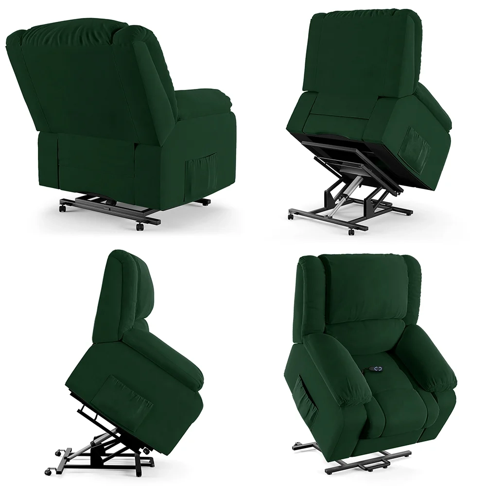 Poltrona do Papai Reclinável Pietra Elevação Lift Elétrico FH9 Veludo Verde - Mpozenato