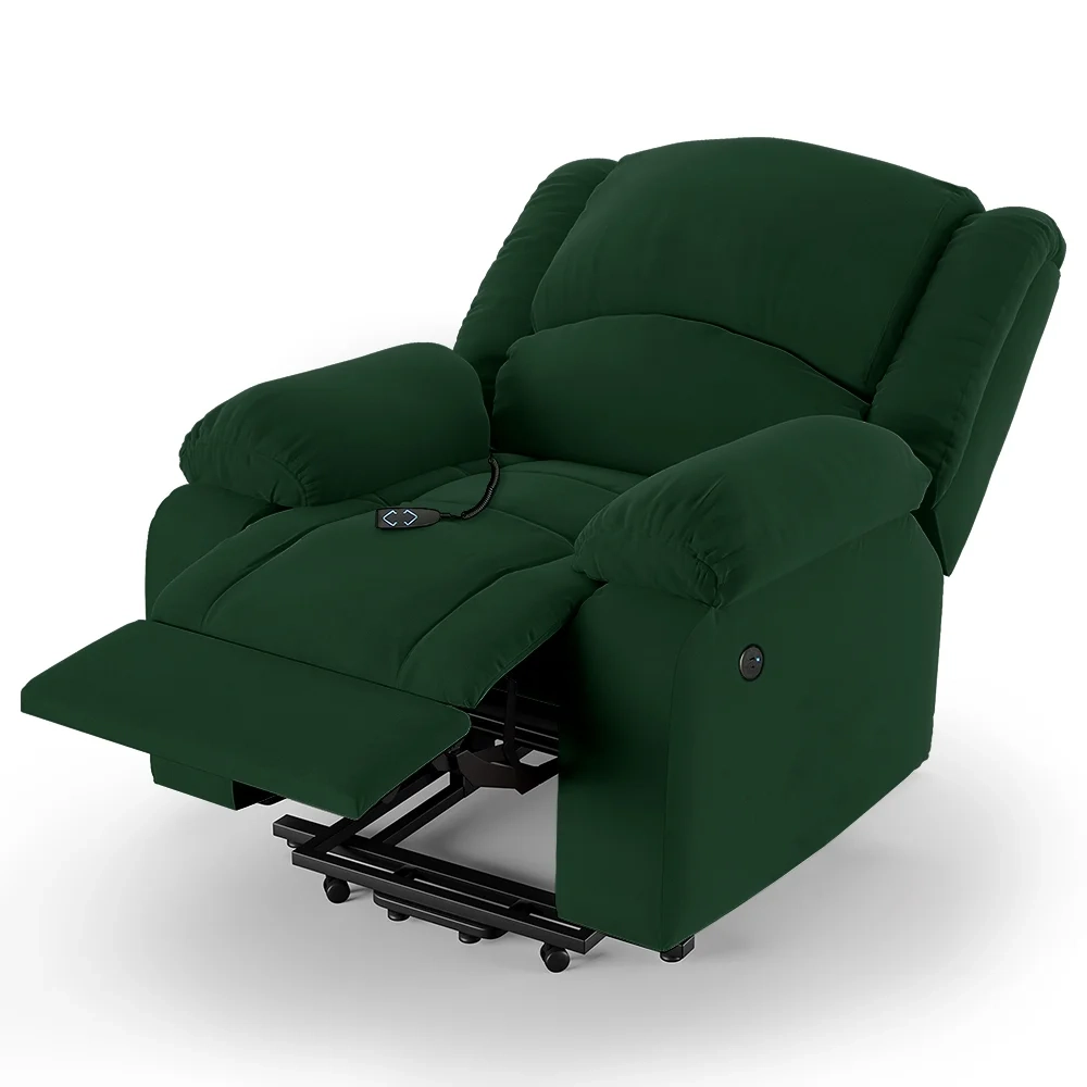 Poltrona do Papai Reclinável Pietra Elevação Lift Elétrico FH9 Veludo Verde - Mpozenato