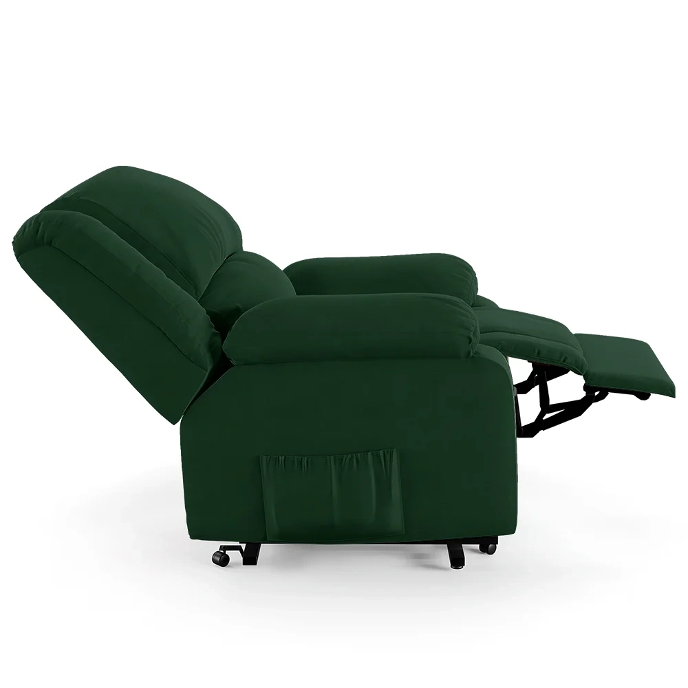Poltrona do Papai Reclinável Pietra Elevação Lift Elétrico FH9 Veludo Verde - Mpozenato