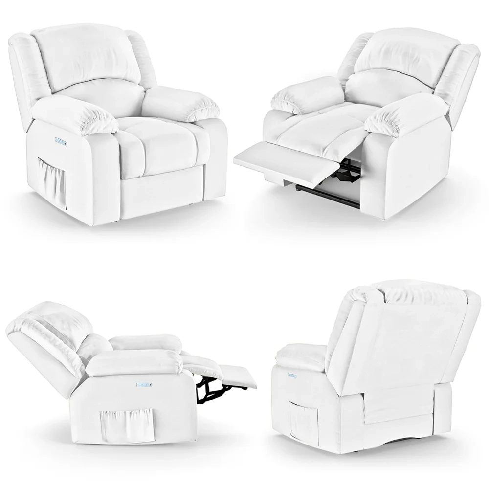 Poltrona do Papai Reclinável Pietra Elétrica LED FH9 PU Branco - Mpozenato