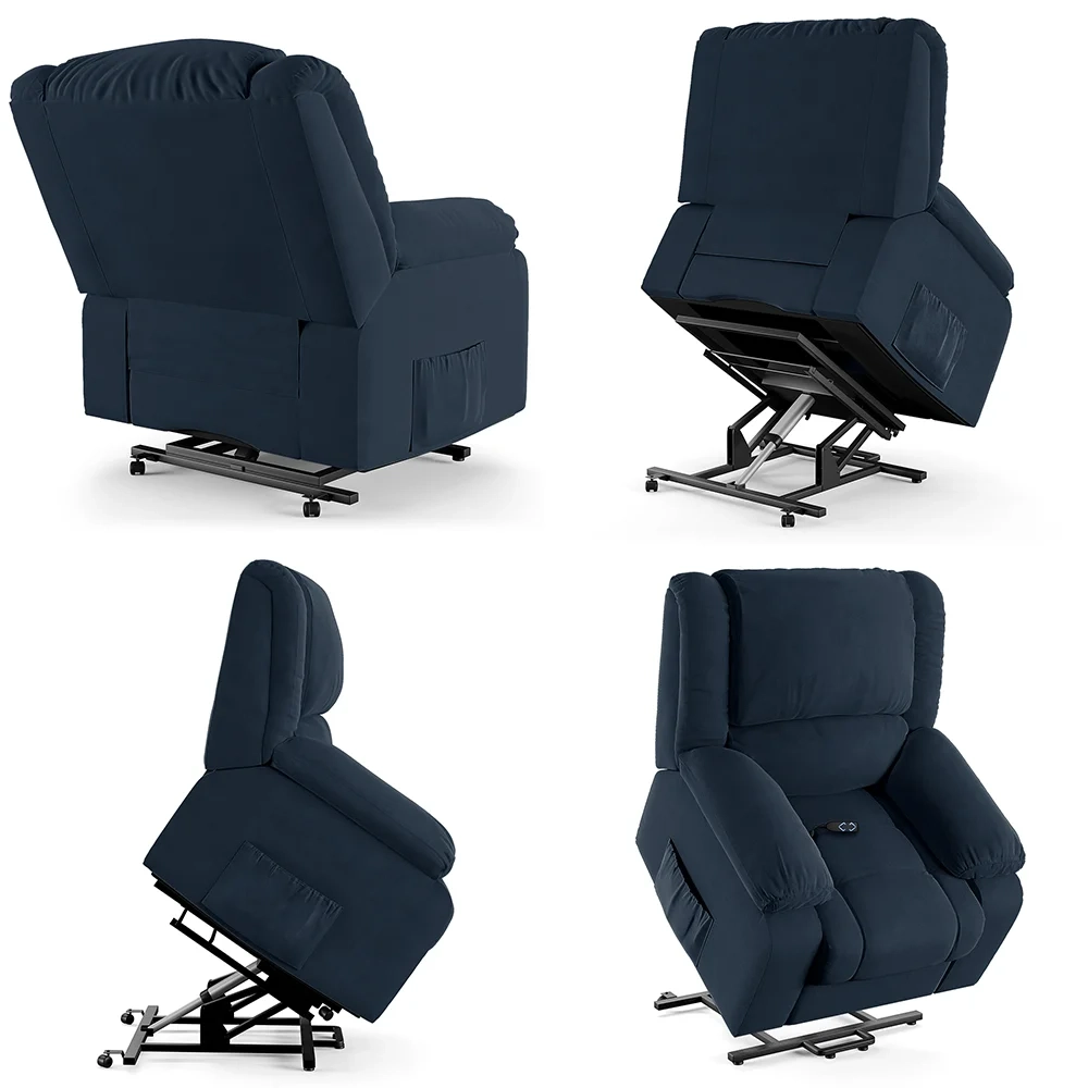 Poltrona do Papai Reclinável Pietra Elevação Lift Elétrico FH9 Veludo Azul - Mpozenato