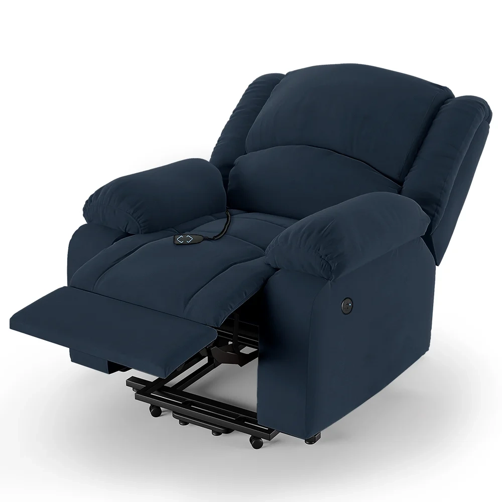 Poltrona do Papai Reclinável Pietra Elevação Lift Elétrico FH9 Veludo Azul - Mpozenato