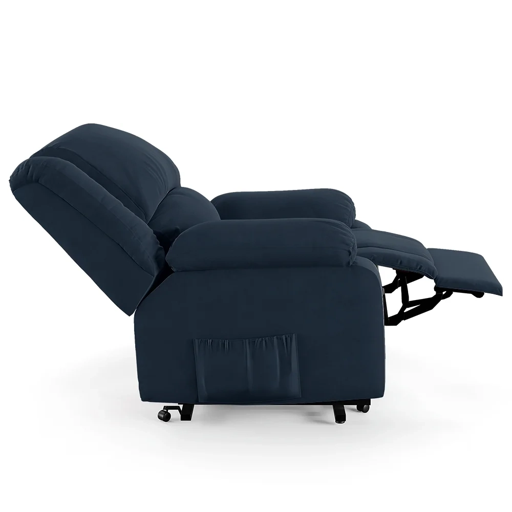 Poltrona do Papai Reclinável Pietra Elevação Lift Elétrico FH9 Veludo Azul - Mpozenato