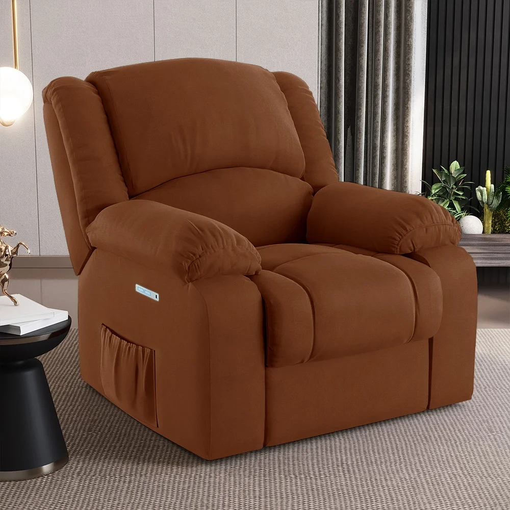 Poltrona do Papai Reclinável Pietra Elétrica LED FH9 Veludo Terracota - Mpozenato