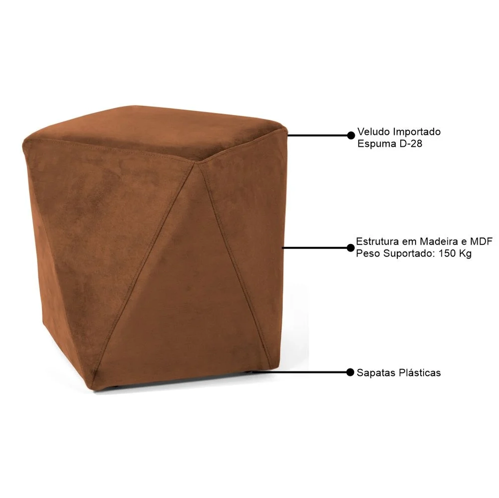 Puff Decorativo Ametista C-262 Veludo Telha - Domi