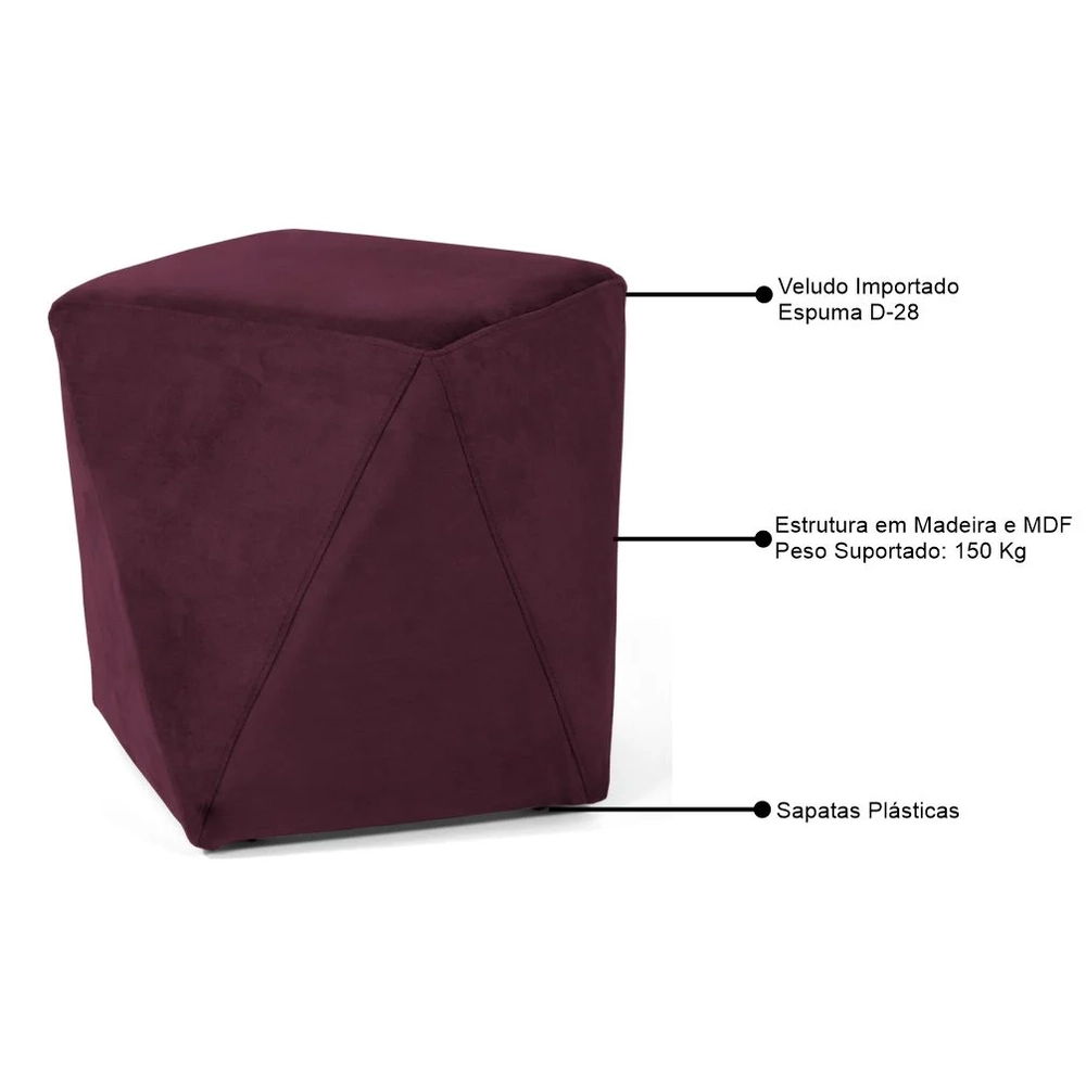 Puff Decorativo Ametista C-292 Veludo Uva - Domi