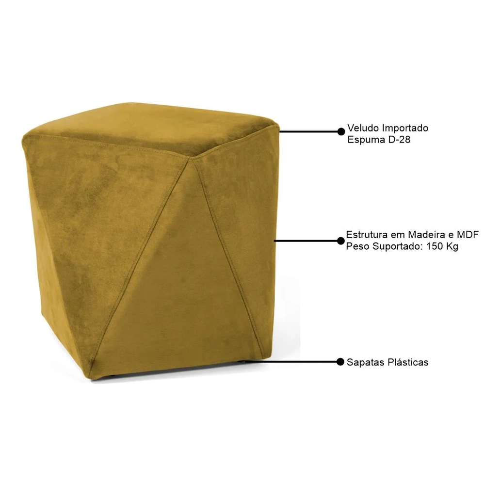 Puff Decorativo Ametista C-279 Veludo Amarelo - Domi