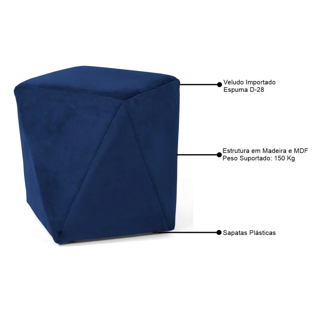 Puff Decorativo Ametista C-304 Veludo Azul Marinho - Domi