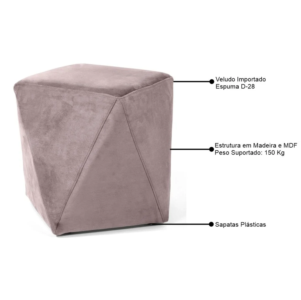 Puff Decorativo Ametista C-305 Veludo Rosa - Domi