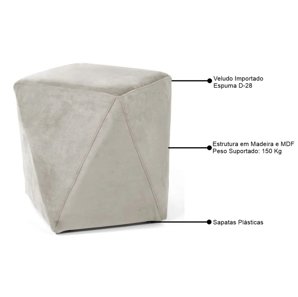 Puff Decorativo Ametista C-309 Veludo Bege Claro - Domi