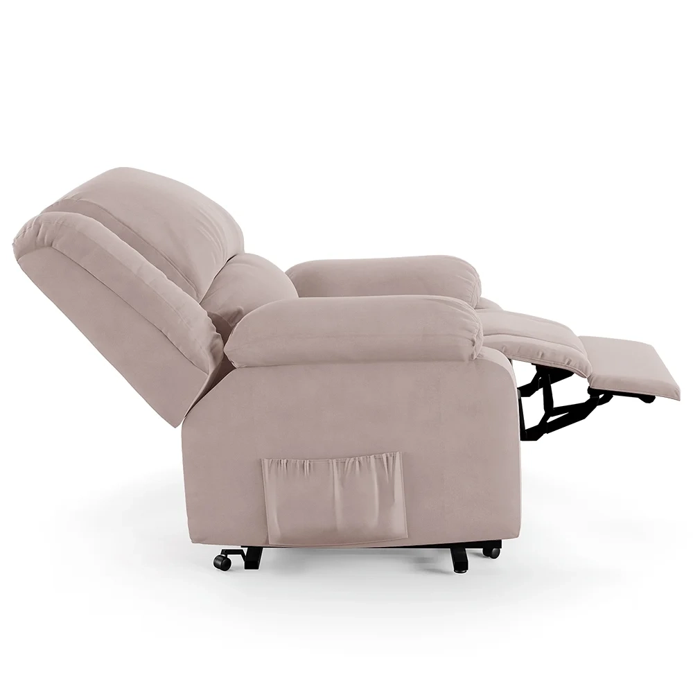 Poltrona do Papai Reclinável Pietra Elevação Lift Elétrico FH9 Veludo Rosê - Mpozenato