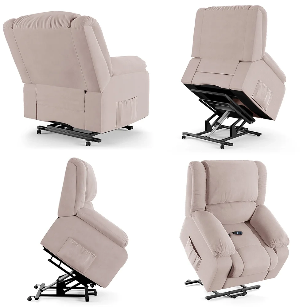 Poltrona do Papai Reclinável Pietra Elevação Lift Elétrico FH9 Veludo Rosê - Mpozenato