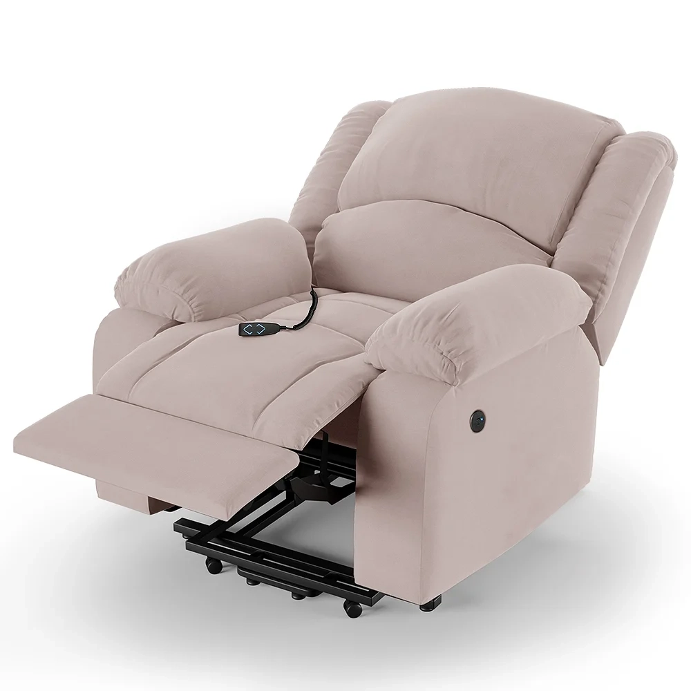 Poltrona do Papai Reclinável Pietra Elevação Lift Elétrico FH9 Veludo Rosê - Mpozenato