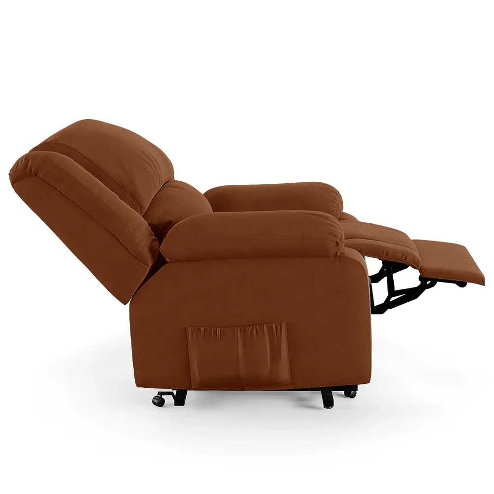 Poltrona do Papai Reclinável Pietra Elevação Lift Elétrico FH9 Veludo Terracota - Mpozenato