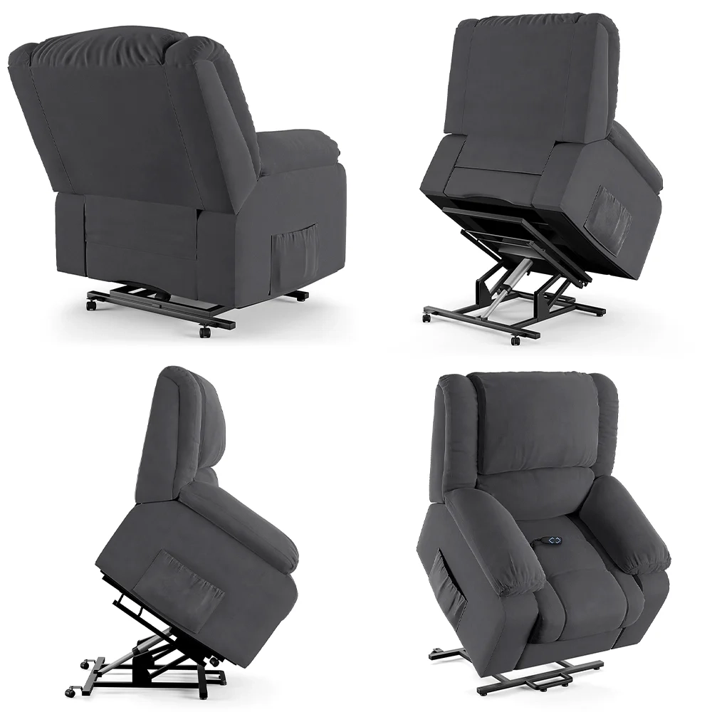 Poltrona do Papai Reclinável Pietra Elevação Lift Elétrico FH9 Veludo Cinza - Mpozenato