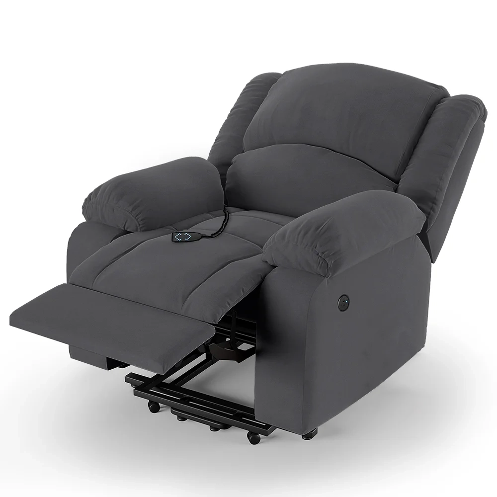 Poltrona do Papai Reclinável Pietra Elevação Lift Elétrico FH9 Veludo Cinza - Mpozenato