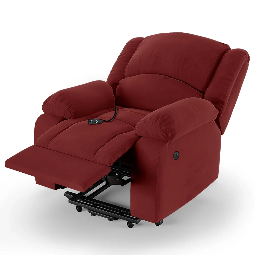 Poltrona do Papai Reclinável Pietra Elevação Lift Elétrico FH9 Veludo Vermelho - Mpozenato